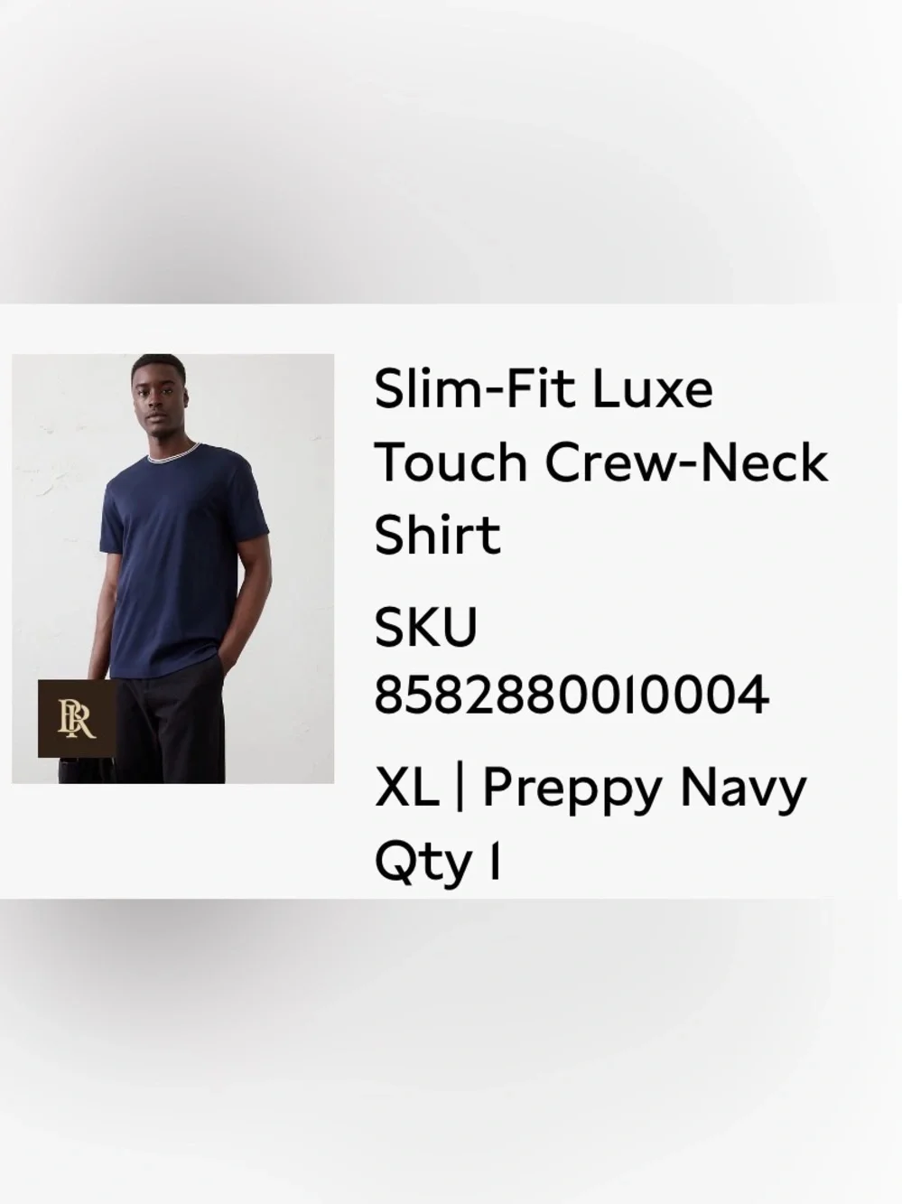 Banana Republic Luxe Touch Navy Tee with White-Trim Ribbed Crew Neck XL